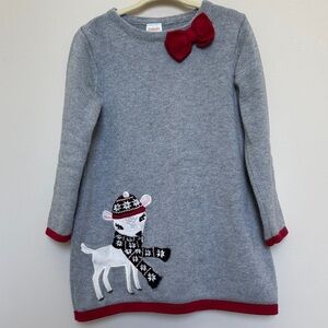 Gymboree Gray Knit Sweater dress with Red Heart Accent and reindeer